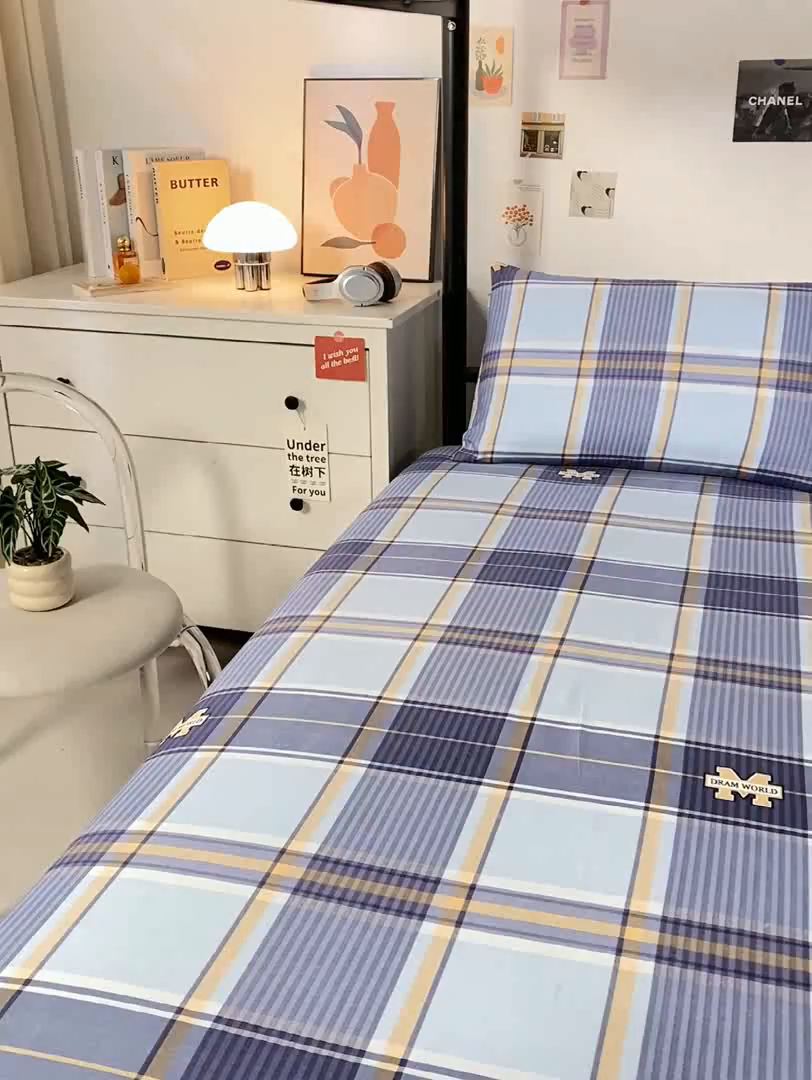 91家纺网 家纺一手货源 找家纺 上学郎家居 2025新款全棉13070学生宿舍三件套单人床床单被套纯棉六件套学生床上用品 安逸时光