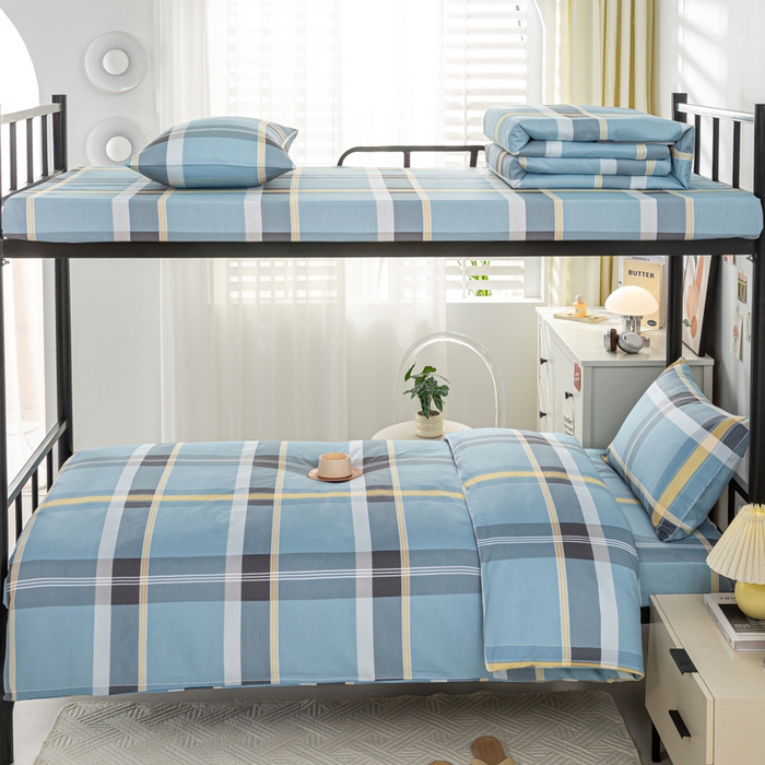 91家纺网 家纺一手货源 找家纺 上学郎家居 2025新款全棉13070学生宿舍三件套单人床床单被套纯棉六件套学生床上用品 贝索斯-兰