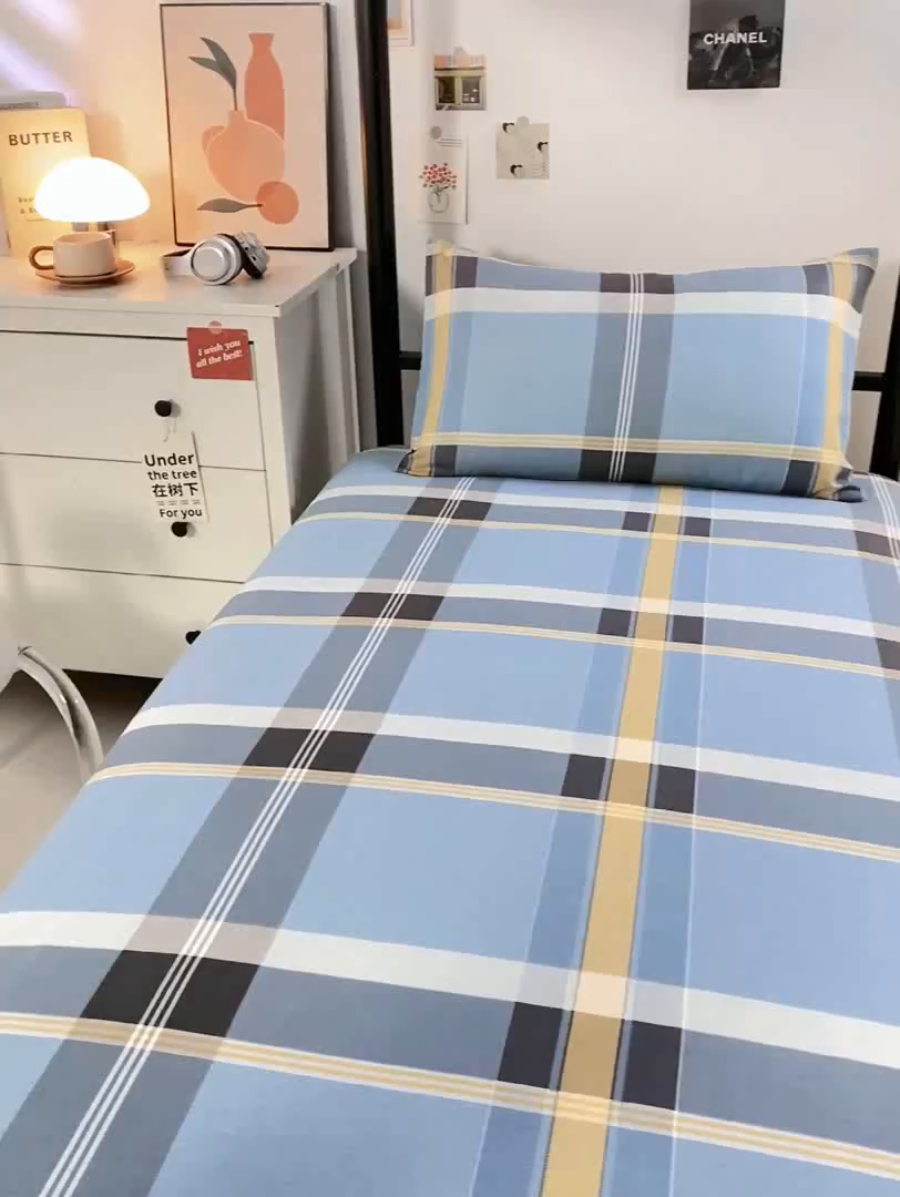 91家纺网 家纺一手货源 找家纺 上学郎家居 2025新款全棉13070学生宿舍三件套单人床床单被套纯棉六件套学生床上用品 贝索斯-兰