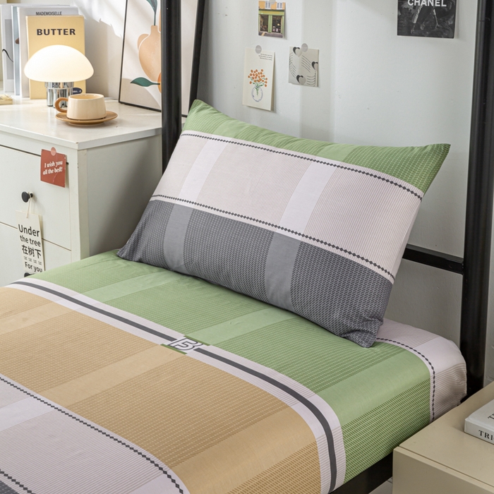 91家纺网 家纺一手货源 找家纺 上学郎家居 2025新款全棉13070学生宿舍三件套单人床床单被套纯棉六件套学生床上用品 博美空间-桔