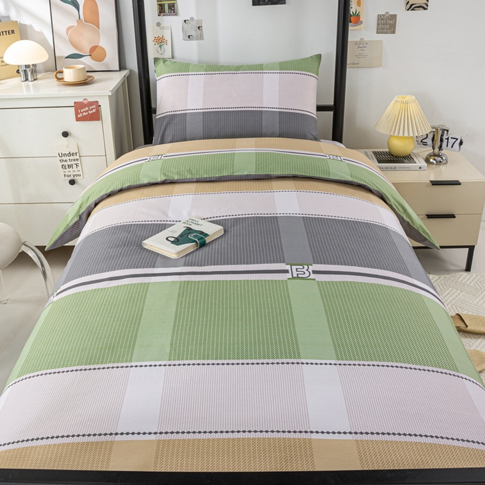 91家纺网 家纺一手货源 找家纺 上学郎家居 2025新款全棉13070学生宿舍三件套单人床床单被套纯棉六件套学生床上用品 博美空间-桔