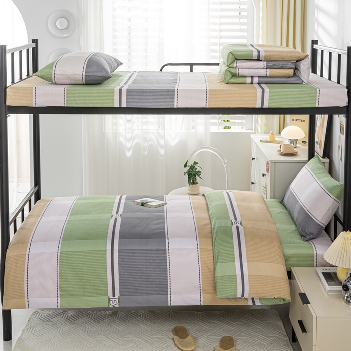 91家纺网 家纺一手货源 找家纺 上学郎家居 2025新款全棉13070学生宿舍三件套单人床床单被套纯棉六件套学生床上用品 博美空间-桔