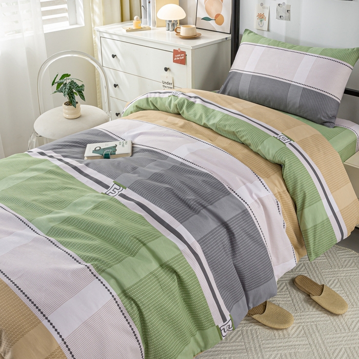 91家纺网 家纺一手货源 找家纺 上学郎家居 2025新款全棉13070学生宿舍三件套单人床床单被套纯棉六件套学生床上用品 博美空间-桔