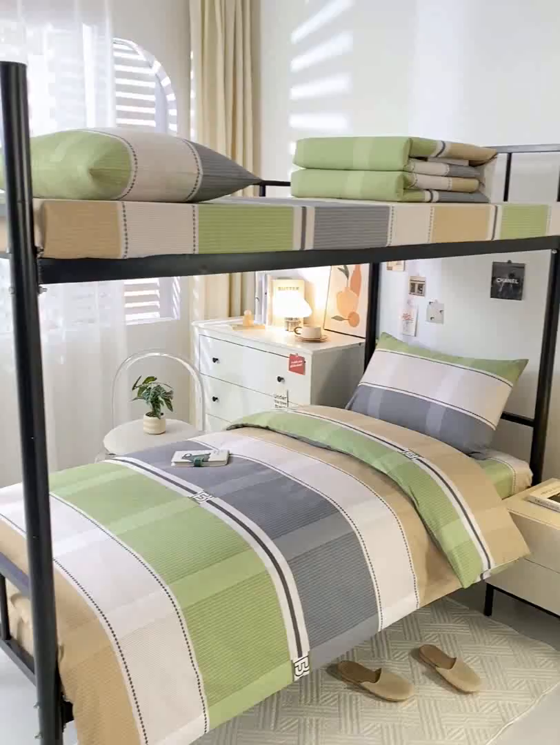 91家纺网 家纺一手货源 找家纺 上学郎家居 2025新款全棉13070学生宿舍三件套单人床床单被套纯棉六件套学生床上用品 博美空间-桔