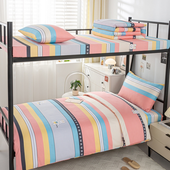 上学郎家居 2025新款全棉13070学生宿舍三件套单人床床单被套纯棉六件套学生床上用品 布兰卡-粉