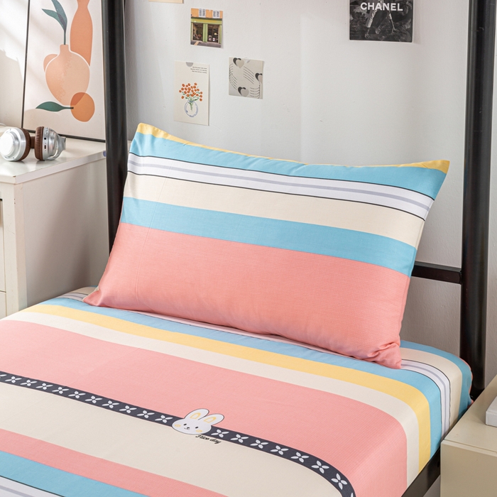 91家纺网 家纺一手货源 找家纺 上学郎家居 2025新款全棉13070学生宿舍三件套单人床床单被套纯棉六件套学生床上用品 布兰卡-粉