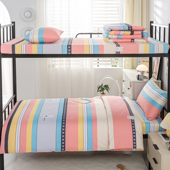 91家纺网 家纺一手货源 找家纺 上学郎家居 2025新款全棉13070学生宿舍三件套单人床床单被套纯棉六件套学生床上用品 布兰卡-粉