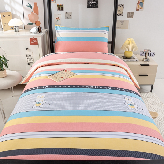 91家纺网 家纺一手货源 找家纺 上学郎家居 2025新款全棉13070学生宿舍三件套单人床床单被套纯棉六件套学生床上用品 布兰卡-粉