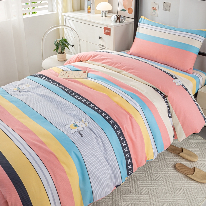 91家纺网 家纺一手货源 找家纺 上学郎家居 2025新款全棉13070学生宿舍三件套单人床床单被套纯棉六件套学生床上用品 布兰卡-粉