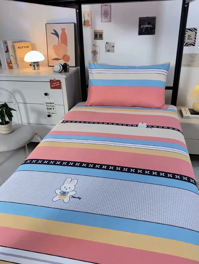 91家纺网 家纺一手货源 找家纺 上学郎家居 2025新款全棉13070学生宿舍三件套单人床床单被套纯棉六件套学生床上用品 布兰卡-粉