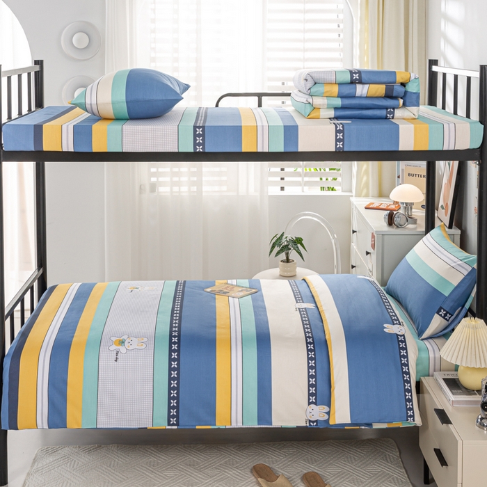 91家纺网 家纺一手货源 找家纺 上学郎家居 2025新款全棉13070学生宿舍三件套单人床床单被套纯棉六件套学生床上用品 布兰卡-蓝