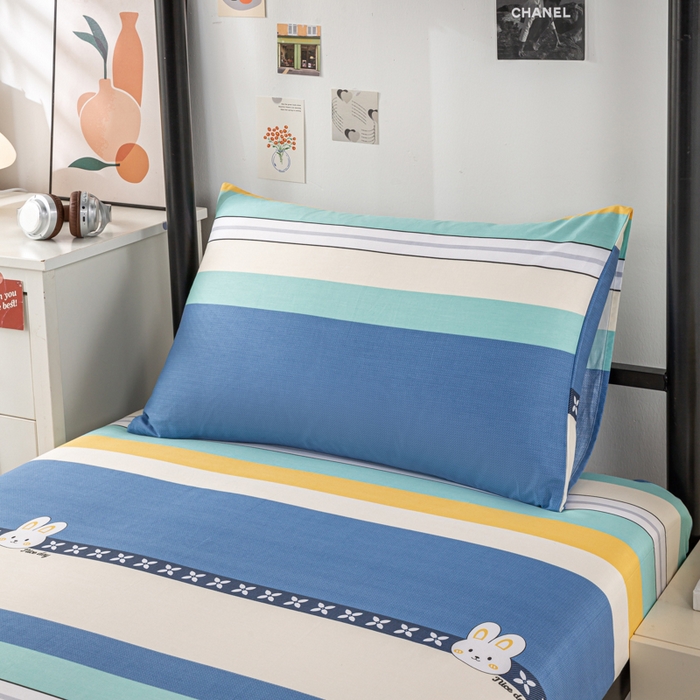 91家纺网 家纺一手货源 找家纺 上学郎家居 2025新款全棉13070学生宿舍三件套单人床床单被套纯棉六件套学生床上用品 布兰卡-蓝