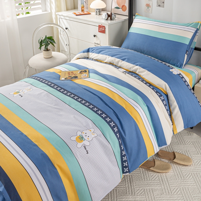 91家纺网 家纺一手货源 找家纺 上学郎家居 2025新款全棉13070学生宿舍三件套单人床床单被套纯棉六件套学生床上用品 布兰卡-蓝