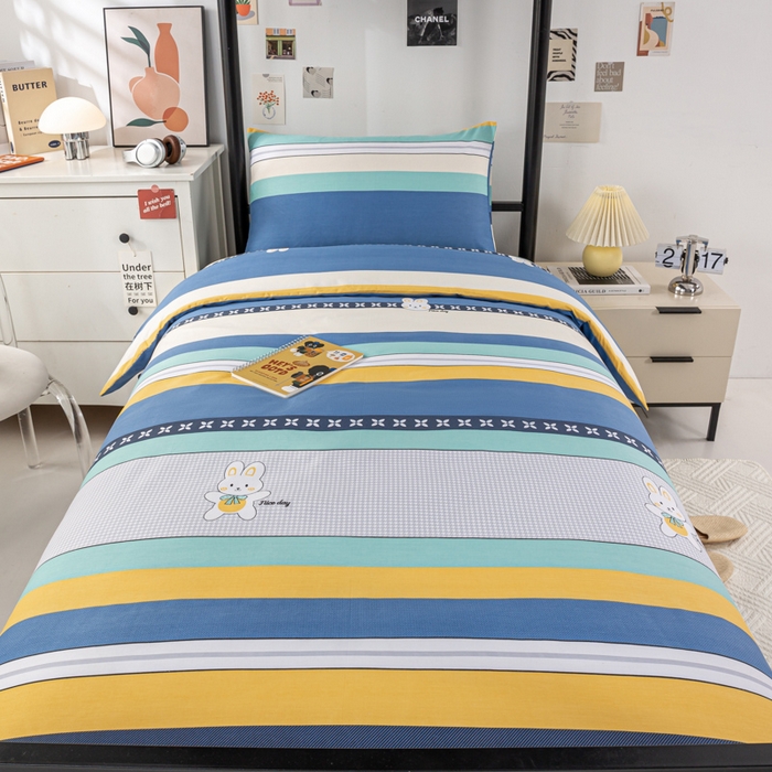 91家纺网 家纺一手货源 找家纺 上学郎家居 2025新款全棉13070学生宿舍三件套单人床床单被套纯棉六件套学生床上用品 布兰卡-蓝