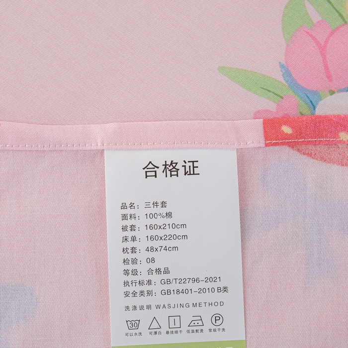 91家纺网 家纺一手货源 找家纺 上学郎家居 2025新款全棉13070学生宿舍三件套单人床床单被套纯棉六件套学生床上用品 草莓兔-粉