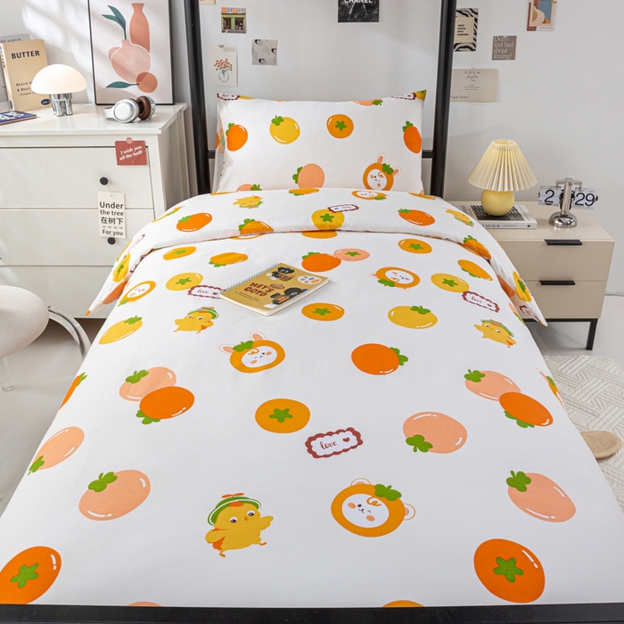 91家纺网 家纺一手货源 找家纺 上学郎家居 2025新款全棉13070学生宿舍三件套单人床床单被套纯棉六件套学生床上用品 大桔大利