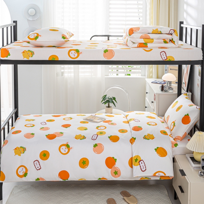 91家纺网 家纺一手货源 找家纺 上学郎家居 2025新款全棉13070学生宿舍三件套单人床床单被套纯棉六件套学生床上用品 大桔大利