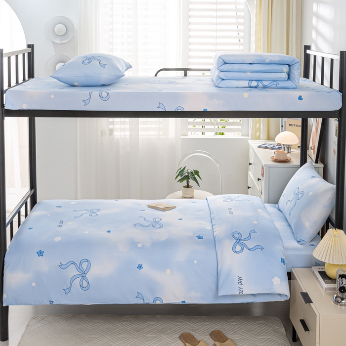 91家纺网 家纺一手货源 找家纺 上学郎家居 2025新款全棉13070学生宿舍三件套单人床床单被套纯棉六件套学生床上用品 蝶舞恋曲