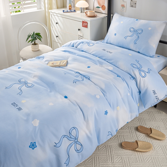 91家纺网 家纺一手货源 找家纺 上学郎家居 2025新款全棉13070学生宿舍三件套单人床床单被套纯棉六件套学生床上用品 蝶舞恋曲