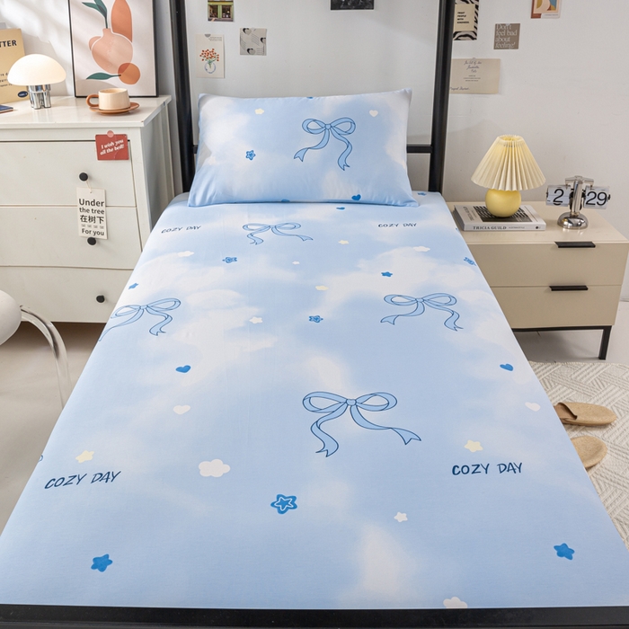 91家纺网 家纺一手货源 找家纺 上学郎家居 2025新款全棉13070学生宿舍三件套单人床床单被套纯棉六件套学生床上用品 蝶舞恋曲