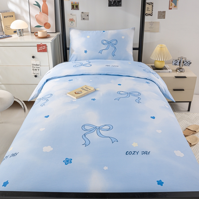 91家纺网 家纺一手货源 找家纺 上学郎家居 2025新款全棉13070学生宿舍三件套单人床床单被套纯棉六件套学生床上用品 蝶舞恋曲
