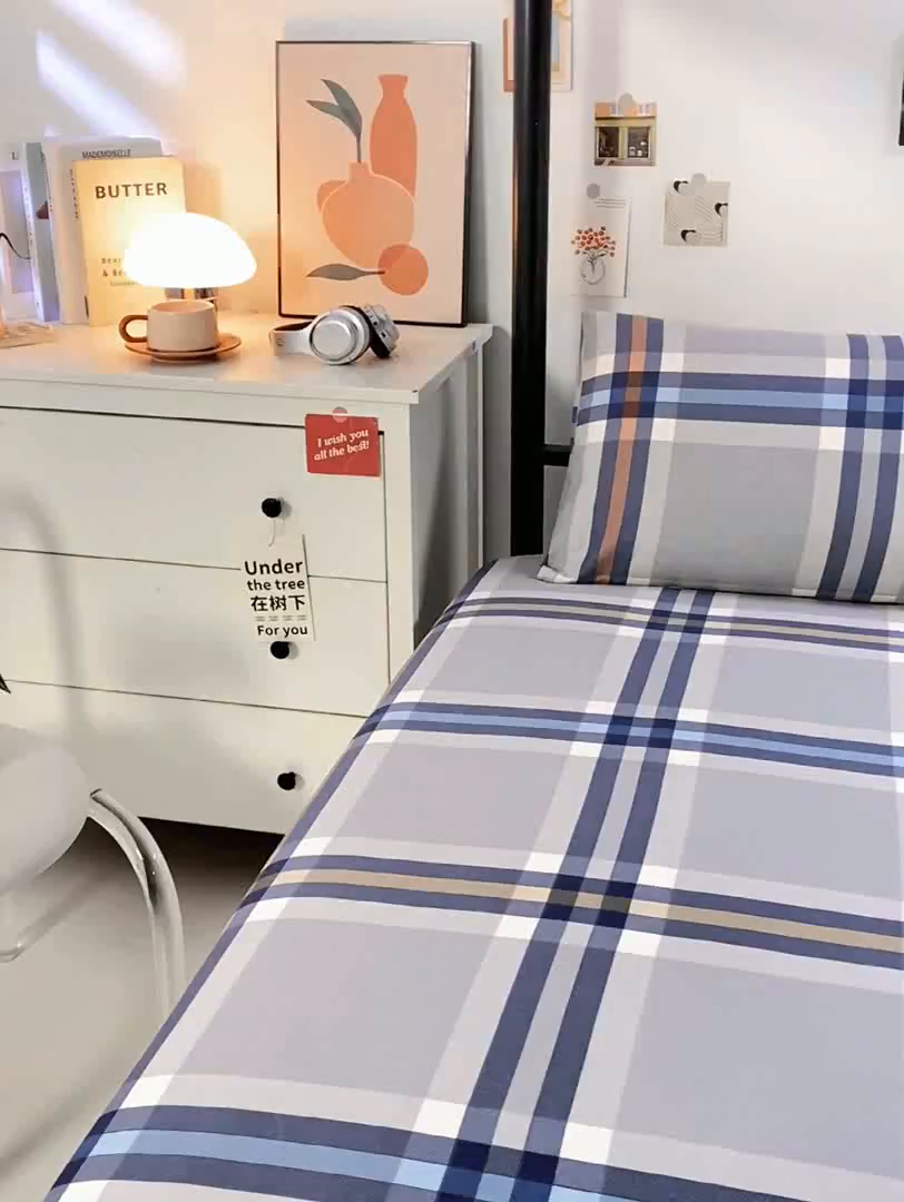 91家纺网 家纺一手货源 找家纺 上学郎家居 2025新款全棉13070学生宿舍三件套单人床床单被套纯棉六件套学生床上用品 法兰克