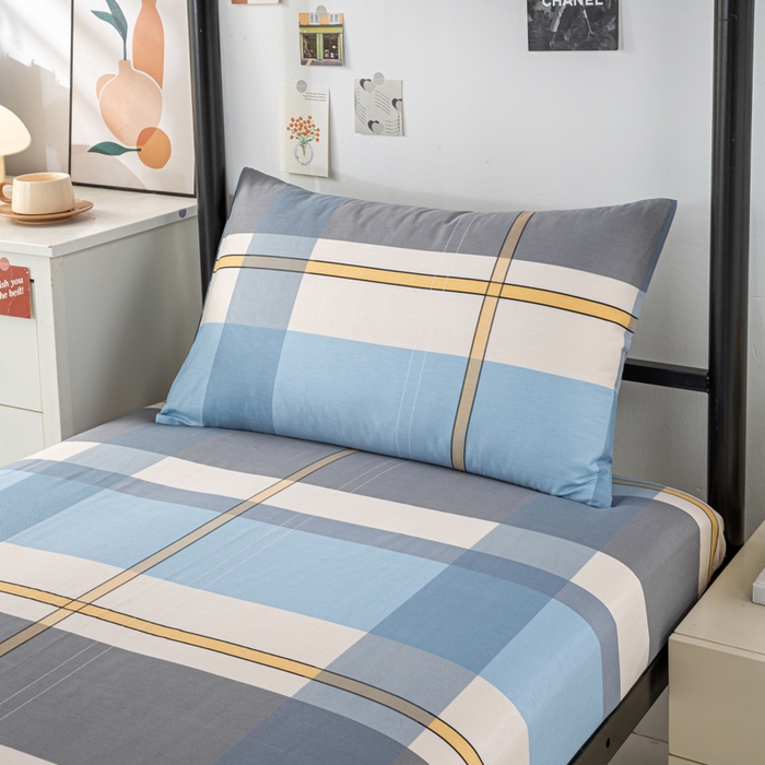 91家纺网 家纺一手货源 找家纺 上学郎家居 2025新款全棉13070学生宿舍三件套单人床床单被套纯棉六件套学生床上用品 方格城市-兰