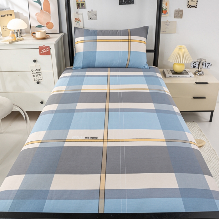 91家纺网 家纺一手货源 找家纺 上学郎家居 2025新款全棉13070学生宿舍三件套单人床床单被套纯棉六件套学生床上用品 方格城市-兰