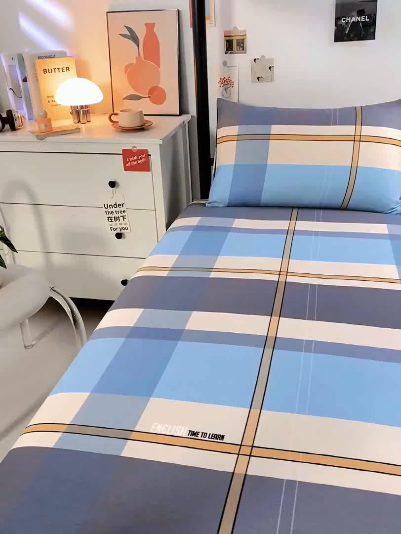 91家纺网 家纺一手货源 找家纺 上学郎家居 2025新款全棉13070学生宿舍三件套单人床床单被套纯棉六件套学生床上用品 方格城市-兰