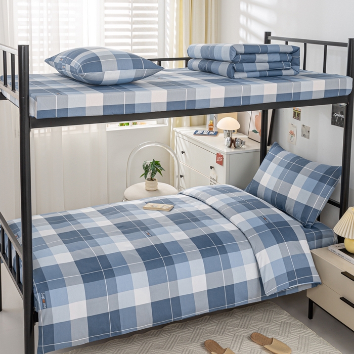 上学郎家居 2025新款全棉13070学生宿舍三件套单人床床单被套纯棉六件套学生床上用品 风的印记-蓝