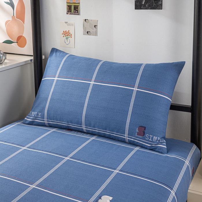 91家纺网 家纺一手货源 找家纺 上学郎家居 2025新款全棉13070学生宿舍三件套单人床床单被套纯棉六件套学生床上用品 格韵-蓝