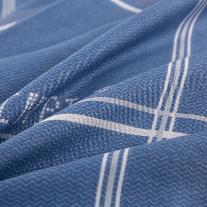 91家纺网 家纺一手货源 找家纺 上学郎家居 2025新款全棉13070学生宿舍三件套单人床床单被套纯棉六件套学生床上用品 格韵-蓝