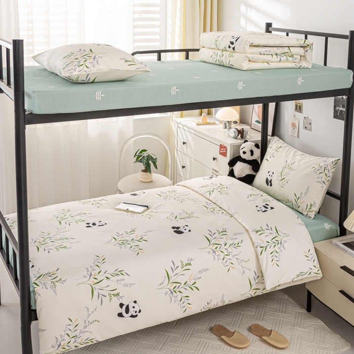 上学郎家居 2025新款全棉13070学生宿舍三件套单人床床单被套纯棉六件套学生床上用品 可爱熊猫