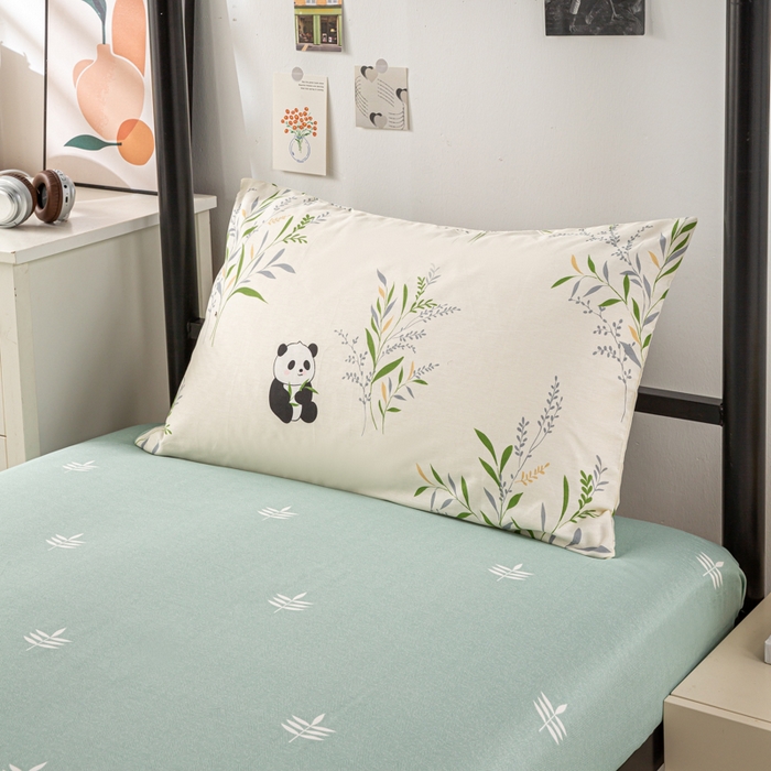 91家纺网 家纺一手货源 找家纺 上学郎家居 2025新款全棉13070学生宿舍三件套单人床床单被套纯棉六件套学生床上用品 可爱熊猫