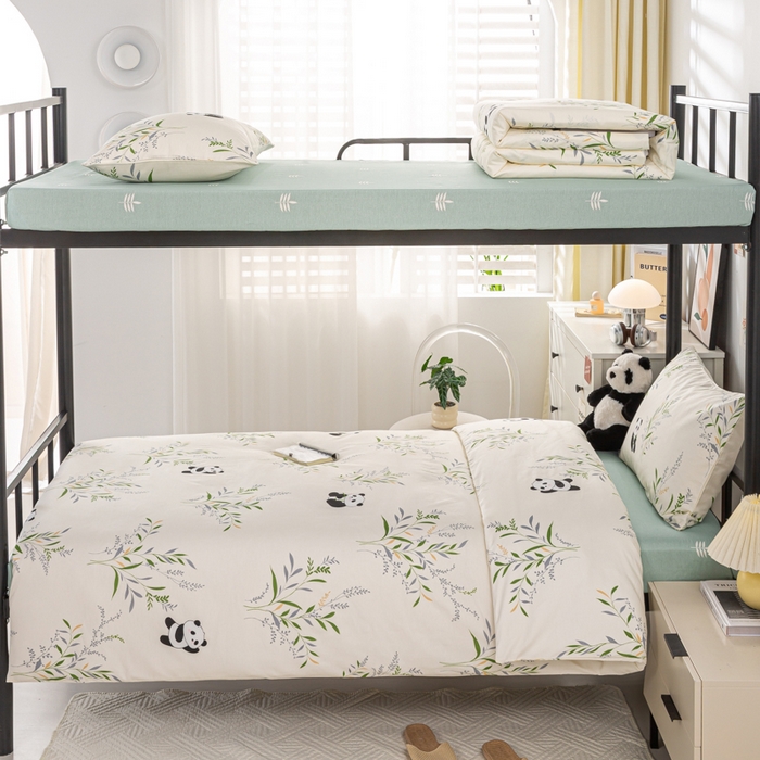 91家纺网 家纺一手货源 找家纺 上学郎家居 2025新款全棉13070学生宿舍三件套单人床床单被套纯棉六件套学生床上用品 可爱熊猫