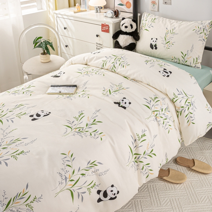 91家纺网 家纺一手货源 找家纺 上学郎家居 2025新款全棉13070学生宿舍三件套单人床床单被套纯棉六件套学生床上用品 可爱熊猫