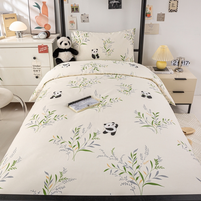 91家纺网 家纺一手货源 找家纺 上学郎家居 2025新款全棉13070学生宿舍三件套单人床床单被套纯棉六件套学生床上用品 可爱熊猫