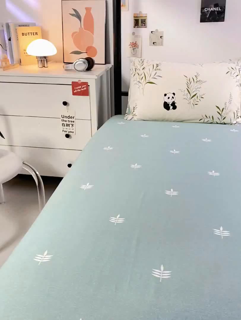 91家纺网 家纺一手货源 找家纺 上学郎家居 2025新款全棉13070学生宿舍三件套单人床床单被套纯棉六件套学生床上用品 可爱熊猫