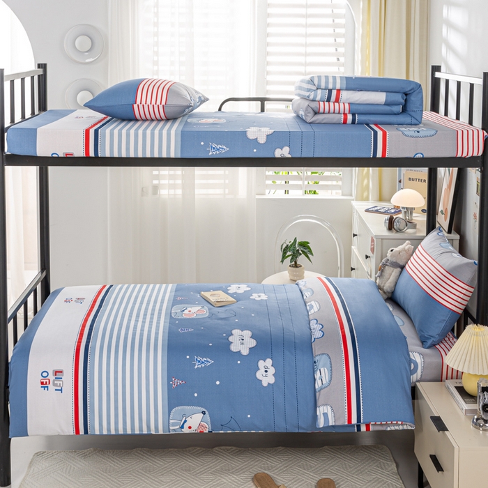 91家纺网 家纺一手货源 找家纺 上学郎家居 2025新款全棉13070学生宿舍三件套单人床床单被套纯棉六件套学生床上用品 快乐星球