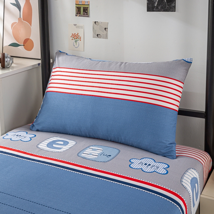 91家纺网 家纺一手货源 找家纺 上学郎家居 2025新款全棉13070学生宿舍三件套单人床床单被套纯棉六件套学生床上用品 快乐星球