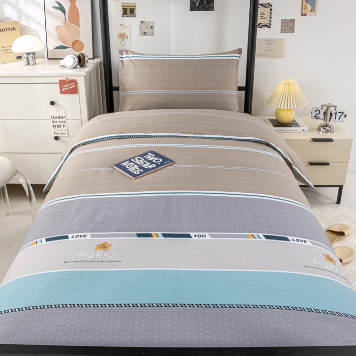 91家纺网 家纺一手货源 找家纺 上学郎家居 2025新款全棉13070学生宿舍三件套单人床床单被套纯棉六件套学生床上用品 旅途