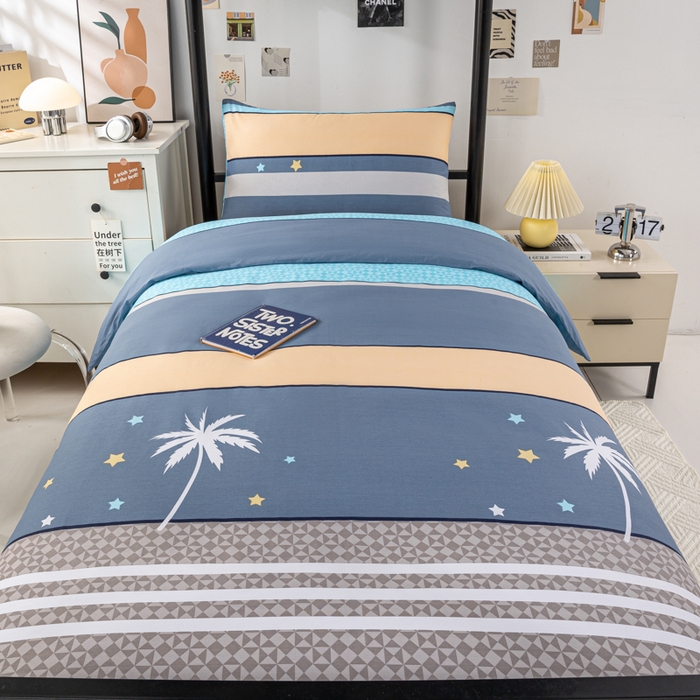 91家纺网 家纺一手货源 找家纺 上学郎家居 2025新款全棉13070学生宿舍三件套单人床床单被套纯棉六件套学生床上用品 漫步云端