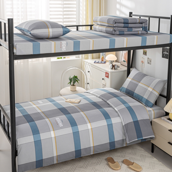 上学郎家居 2025新款全棉13070学生宿舍三件套单人床床单被套纯棉六件套学生床上用品 摩卡庄园-灰