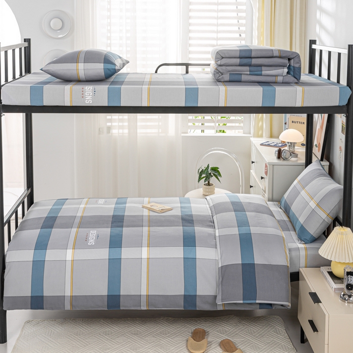 91家纺网 家纺一手货源 找家纺 上学郎家居 2025新款全棉13070学生宿舍三件套单人床床单被套纯棉六件套学生床上用品 摩卡庄园-灰