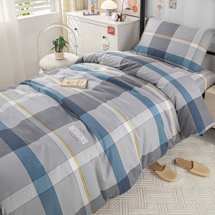 91家纺网 家纺一手货源 找家纺 上学郎家居 2025新款全棉13070学生宿舍三件套单人床床单被套纯棉六件套学生床上用品 摩卡庄园-灰