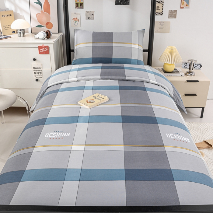 91家纺网 家纺一手货源 找家纺 上学郎家居 2025新款全棉13070学生宿舍三件套单人床床单被套纯棉六件套学生床上用品 摩卡庄园-灰