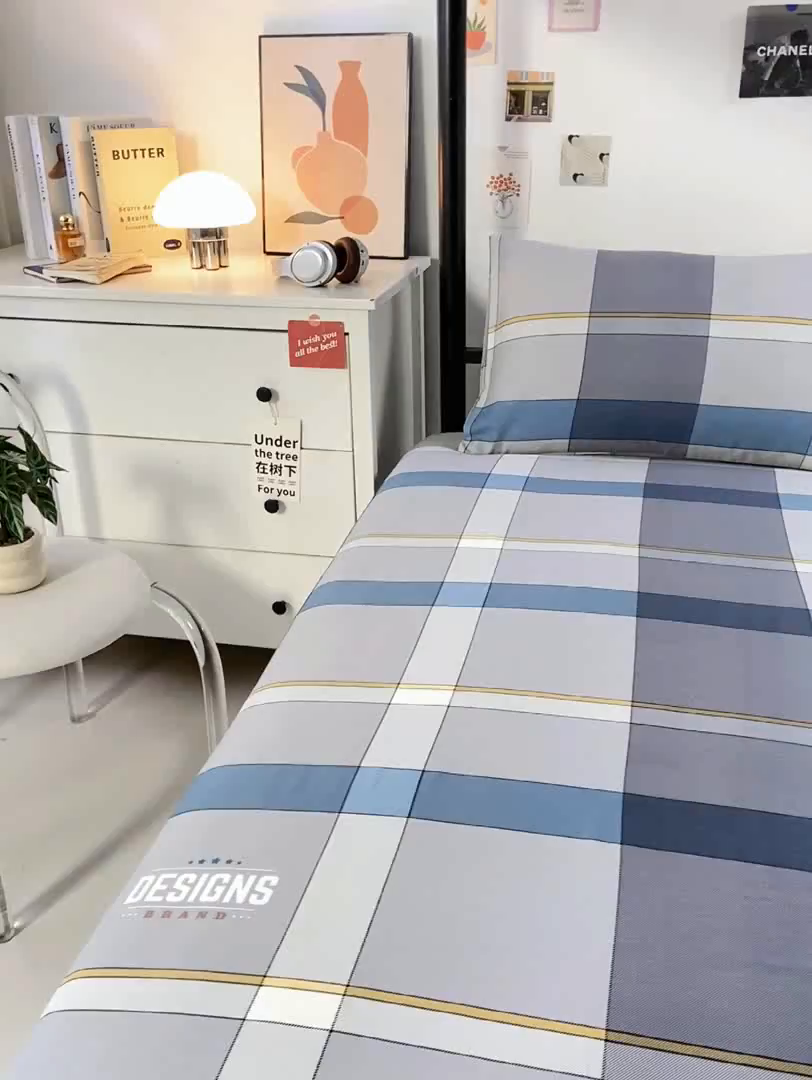 91家纺网 家纺一手货源 找家纺 上学郎家居 2025新款全棉13070学生宿舍三件套单人床床单被套纯棉六件套学生床上用品 摩卡庄园-灰