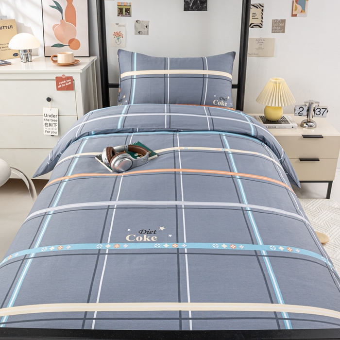 91家纺网 家纺一手货源 找家纺 上学郎家居 2025新款全棉13070学生宿舍三件套单人床床单被套纯棉六件套学生床上用品 莫利格