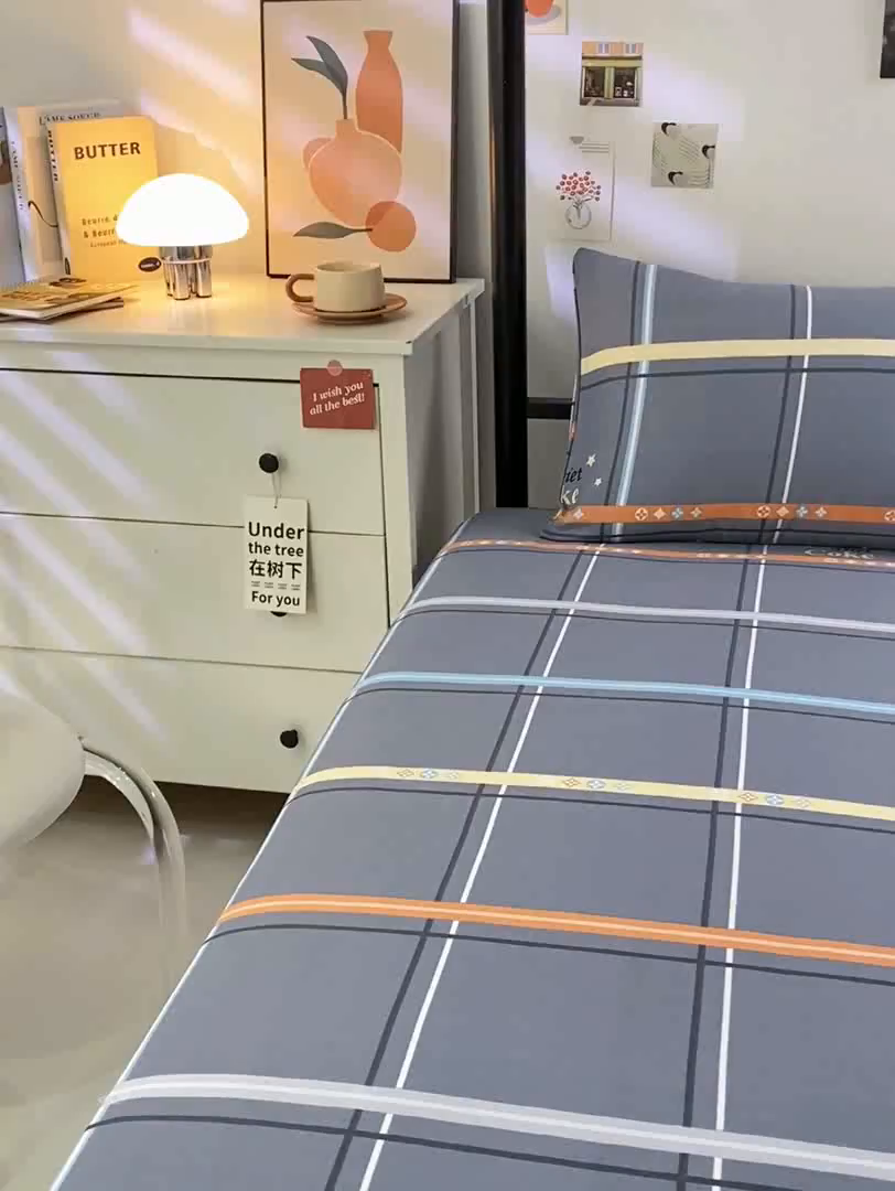 91家纺网 家纺一手货源 找家纺 上学郎家居 2025新款全棉13070学生宿舍三件套单人床床单被套纯棉六件套学生床上用品 莫利格