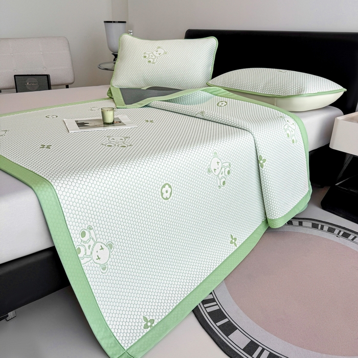 91家纺网 家纺一手货源 找家纺 世爵 2025新款A类凉感冰豆豆凉席 暴力熊-绿
